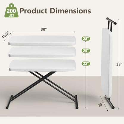 Folding Table 30 Inch - 4pack,Small Desk Adjustable Height TV Tray for Laptop, Couch, Camping - Heavy Duty Utility Foldable Table for Small Spaces, No Assembly Required, White
