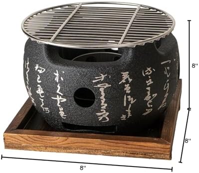 Japanese Yakitori Konro Grill Tabletop Round BBQ Grill Charcoal Stove Portable Camping Grill 8 inch Diameter Aluminum Alloy (Wire Grid Top)