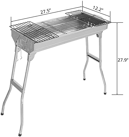 Portable Charcoal BBQ Grill, Foldable Smoker Tall Barbecue Grill Charcoal Outdoor Lightweight for Cooking Camping Hiking Picnics Tailgating Backpacking Garden Beach Party (27.5"L x 27.9"H)