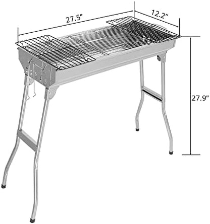 Portable Charcoal BBQ Grill, Foldable Smoker Tall Barbecue Grill Charcoal Outdoor Lightweight for Cooking Camping Hiking Picnics Tailgating Backpacking Garden Beach Party (27.5"L x 27.9"H)