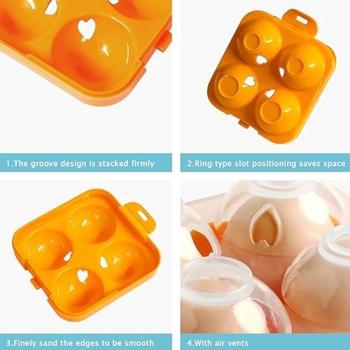 4 Girds Egg Holder Container, Plastic Egg Storage Box Shockproof Protection, Portable Egg Tray Carriage Dispenser for Refrigerator Camping Picnic Travel Kitchen Outdoor (orange 2 Pcs)