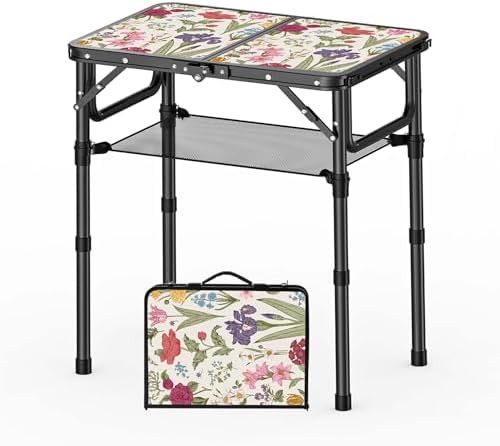 YihuiKo Small Camping Table, Vintage French Flowers Pattern Folding Table