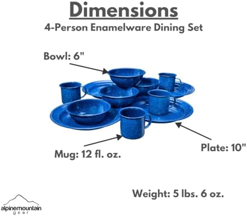 4-Person Enamelware Dining Set for Camping and Backpacking - Camping Gear Essentials for Camping and Backpacking by Caddis Sports
