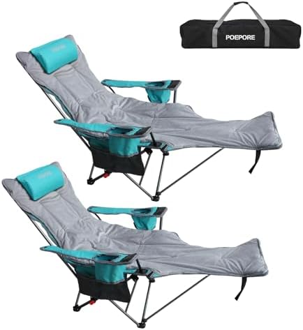 Reclining Camping Chair with Removable Footrest Lounge Chair with Headrest, Cotton Cushion, Portable Adjustable Folding Chairs