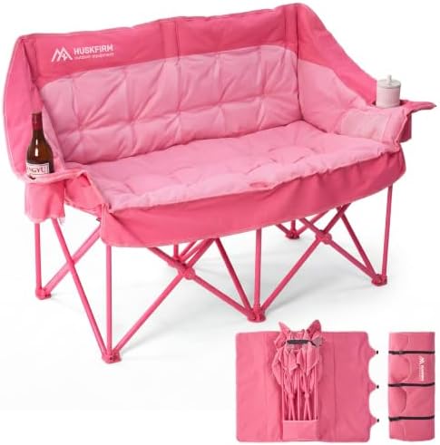 Huskfirm Padded Double Camping Chair, Heavy Duty Camping Loveseat, Pink