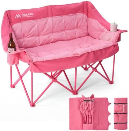 Huskfirm Padded Double Camping Chair, Heavy Duty Camping Loveseat, Pink