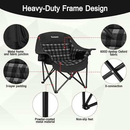 Youtanic Oversized Large Padded Camping Chair, 400 lbs Foldable Lawn Chair