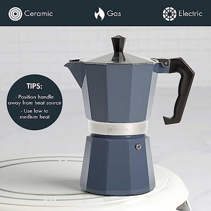 Primula Classic Moka Pot Stovetop Espresso and Coffee Maker, Italian and Cuban Cafetera for Rich Espresso Brewing, Durable Aluminum Greca Coffee Maker with Easy Grip Handle, 6-Cup, Blue