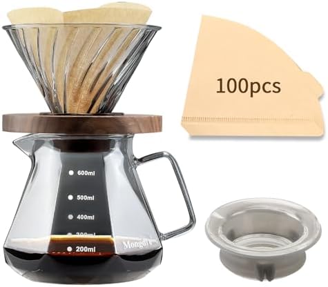 Mongdio Pour Over Coffee Maker, 20 oz Glass Coffee Maker, 600ml, Gray