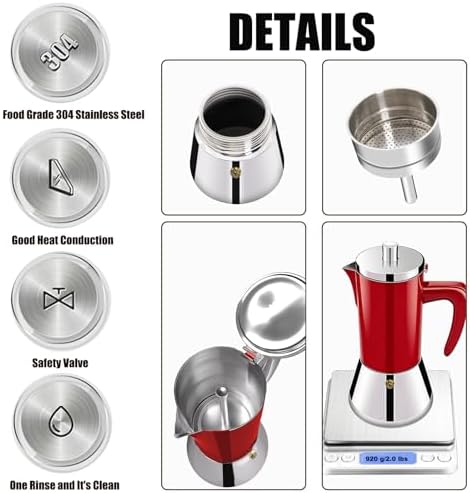 12 Cup Thickened 304 Stainless Steel Moka Pot Stovetop Espresso Maker Cafeteras Italian Percolator Espress Makers Capable Greca Mocha Coffee Machine for Induction Home and Camping 600ml 20oz