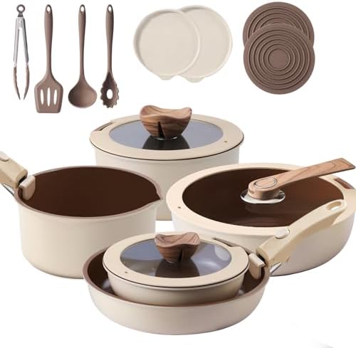 17-Piece RV Pots and Pans Set with Detachable Handle for Camper