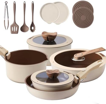 17-Piece RV Pots and Pans Set with Detachable Handle for Camper