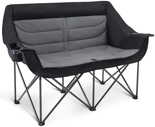 Asrug 2 Person Padded Double Camping Chair Loveseat (Black & Dark Gray)