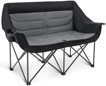 Asrug 2 Person Padded Double Camping Chair Loveseat (Black & Dark Gray)