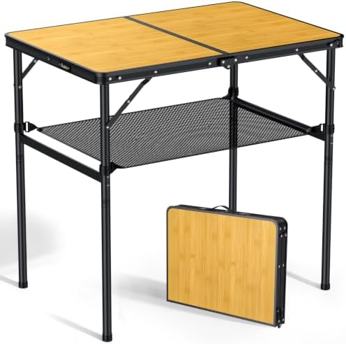 Anbte 3ft Folding Camping Table Max 29.5", 2 Adjustable Height, Yellow