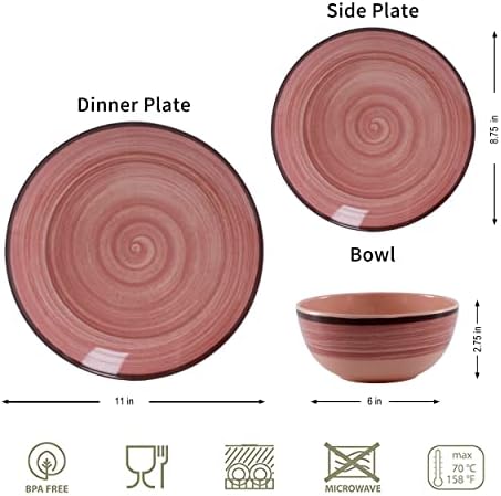 12Pcs Melamine Dinnerware Set, Plates And Bowls Sets for 4, Pink Color Dinnerware Sets, Melamine Plates Bowls Indoor and Outdoor Use Dish Set Dishwasher Safe BPA Free(Pink)