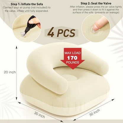 Novabright 4 Pcs Inflatable Chairs for Adults Blow Up Games Chairs Folding Portable Flocking Inflatable Sofa for Living Room Learning Camping Party (Beige)