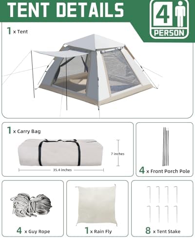 2/4 Person Instant Camping Tent 30s Quick Setup Waterproof Outdoor Tent