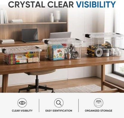Superio 7.4 Quart Clear Plastic Storage Bin with Lid, Stackable Organizer Box, BPA-Free Storage Container for Home, Garage, School & Office, 1 Pack