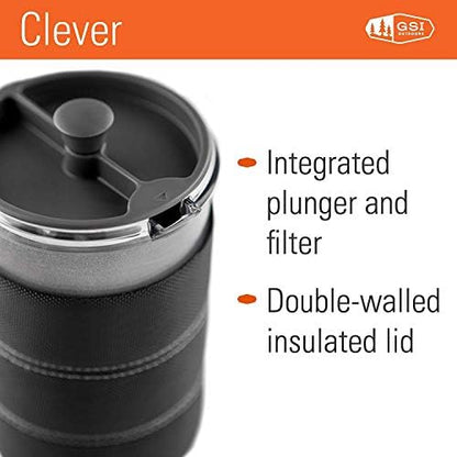GSI Outdoors, 30 Fl Oz JavaPress, French Press Coffee Maker for Camping and Travel, Graphite