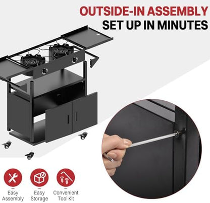 2 Burner Propane Camping Stove Outdoor|150000 BTU|Side Shelf with Cabinet