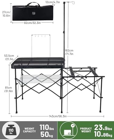 TIMBER RIDGE 56" Portable Camp Kitchen Station Folding Outdoor Grill Table
