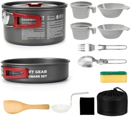 ALOCS 13pcs Camping Cookware Mess Kit, Portable Pots and Pans Cooking Set