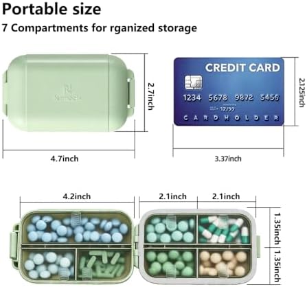 7 Compartments Travel Pill Organizer, Foldable Portable Airtight Pill Box