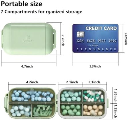7 Compartments Travel Pill Organizer, Foldable Portable Airtight Pill Box
