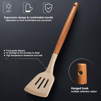 RAXCO Cooking Utensils Set,18-Piece Kitchen Utensils and Knife Set,Khiki