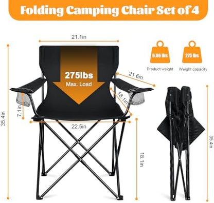 HaSteeL Camping Chairs, 4Pcs Oversized Folding Lawn Chairs for Adults