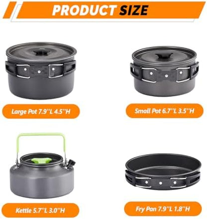 ROVSUN 34 pcs Camping Cookware Mess Kit, Lightweight Non-Stick Camping Cooking Pot and Pan Set with Stainless Steel Camping Gear Kettle Cup for Open Fire, Backpacking, Outdoor Cooking
