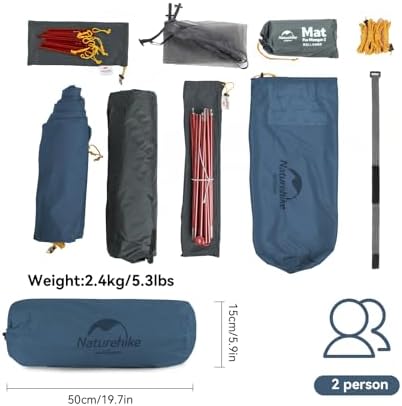 Naturehike Mongar 2 Person Backpacking Tent, 3 Season Ultralight Lightweight 2 Person Tent, Double Layer Free Standing Tents for Camping Hiking Cycling
