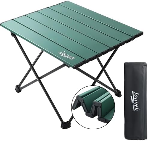 JOUYEK Small Camping Table Ultralight Aluminum Folding Portable Table Green
