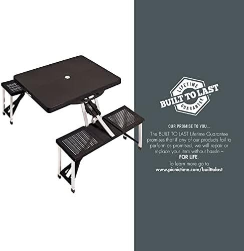 Picnic TIME Portable Folding Picnic Table with Seats for 4, Collapsible Aluminum Table with Benches & Umbrella Hole, Lightweight Foldable Table for Camping, Travel, Backyard, Tailgating