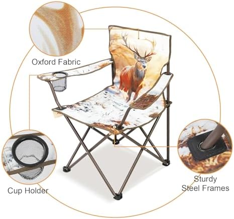 Northroad 2Pack Folding Camping Chairs Portable Animal Print Collapsible Hunting Chair for Outdoor Travel, Patio, Beach, Fishing - Deer