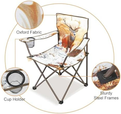 Northroad 2Pack Folding Camping Chairs Portable Animal Print Collapsible Hunting Chair for Outdoor Travel, Patio, Beach, Fishing - Deer