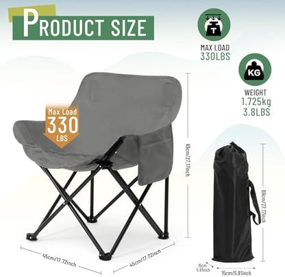 2 Pack Folding Camping Chairs Portable, Gray, Black, Solid Color