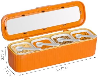 Clear Seasoning Box, 4 Packs Seasoning Rack Spice Pots, Condiment Jars Seasoning Box with Clear Covers and Spoons for Spice, Sugar, Salt, Pepper, Garlic Powder (Orange)