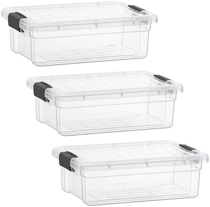 Superio 7.4 Quart Clear Plastic Storage Bin with Lid, Stackable Organizer Box, BPA-Free Storage Container for Home, Garage, School & Office, 3 Pack