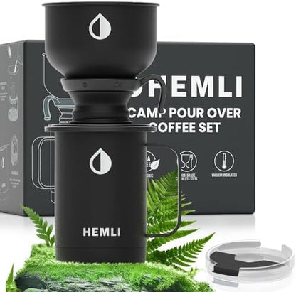 16 oz Pour Over Camping Coffee Maker Set– Vacuum Insulated Mug with Leakproof Lid, Stainless Steel Micro Filter, Portable Coffee Maker for Camping, Travel & Outdoor Adventures