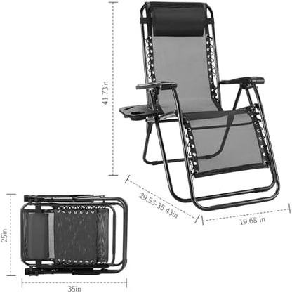 Sweetcrispy Zero Gravity Chairs, Set of 4 Portable Recliner Beach Camping Patio Outdoor Folding Lounge Chair with Cup Holder Trays and Adjustable Pillow for Poolside, Garden, Backyard, Lawn, Black