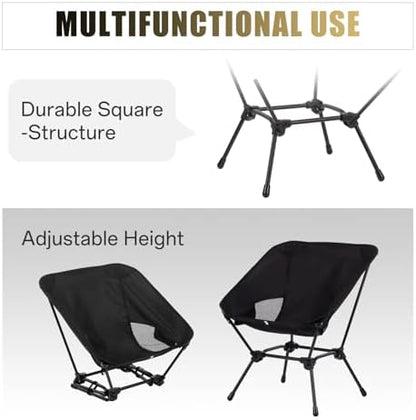 Low Back Camping Chair for Outdoor, 2-in-1 Height Adjustable, Heavy Duty
