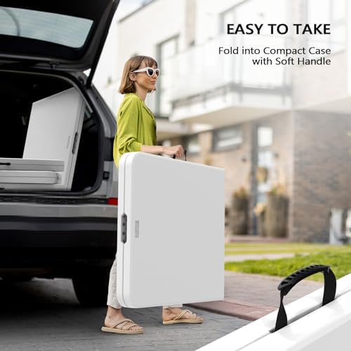 VINGLI 8 Foot Plastic Folding Table Portable Long Table for Indoor Outdoor Use Rectangular with Carrying Handle，White