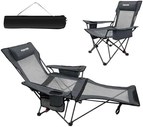 Reclining Camping Chair 4 Position with Foot Rest Comfortable for Adults 265Ibs Folding Lounger Mesh Beach Chair with Cooler Bag and Cup Holder for Outdoor Patio
