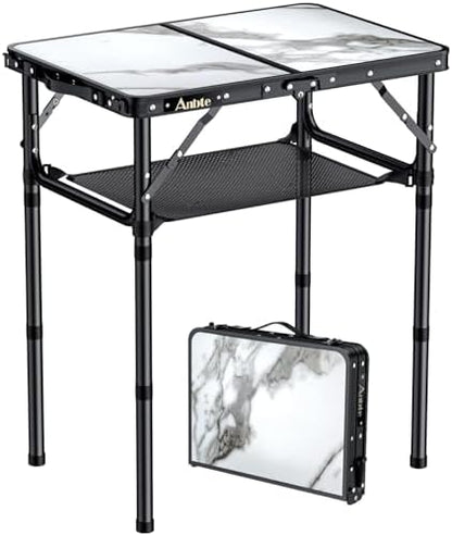 Anbte Folding Camping Table with Storage Net, 3 Adjustable Height Max 28"