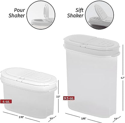 SIGNORA WARE Plastic Spice Containers – Spice Jar Set 8 Pack, 4 Mini, 4 Large – Spice Jars to Store Spices, Herbs, Marinade, Sugar, Salt, Pepper – Refillable Airtight Small Spice Jars with 2 Way Lids