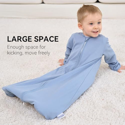 Baby Sleep Sack 6-12 Months, Long Sleeve Baby Wearable Blanket 0.5 Tog with Mittens, 2-Way Zipper Newborn Cotton Sleeping Sack for Boy and Girl Blue Whale 2 Pack (Medium)