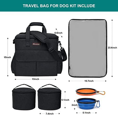 Modoker Weekend Dog Travel Bag Set with 2 Food Bags, 2 Bowls and Mat, Black