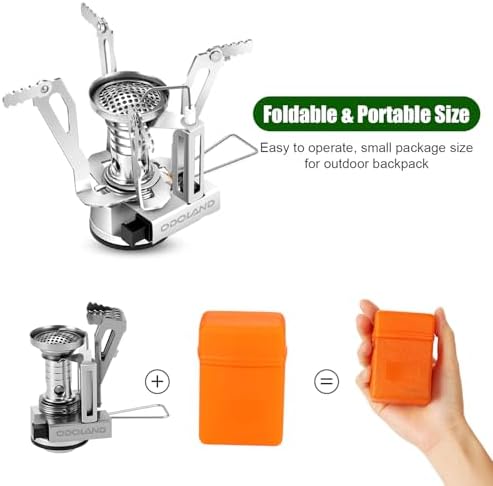 Odoland 8pcs Camping Cookware Mess Kit, Camping Pot and Pan Set with Mini Backpacking Stove, Stainless Steel Cup, Spork and Tank Bracket, Cooking Gear for Outdoor, Hiking, Picnic, Campfire